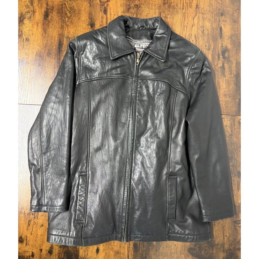 Vintage Tannery West Jacket Mens Large Black Leather Bomber Thinsulate Pockets